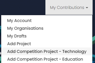 Image on adding a competition project by the My Contributions navigation bar