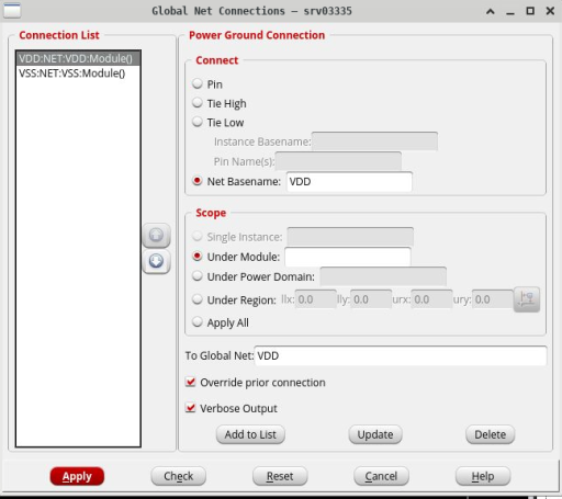 Add the parameters to the Innovus dialog window