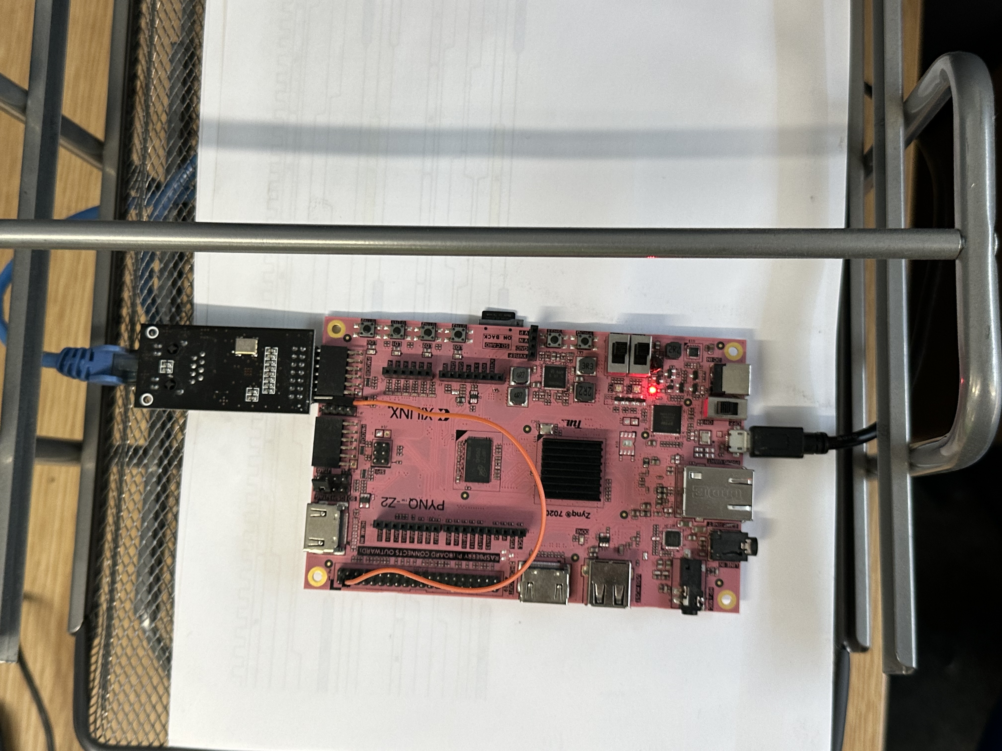 Image showing Pynq-Z2 and LAN8720 Ethernet PHY Board connected to a remote host