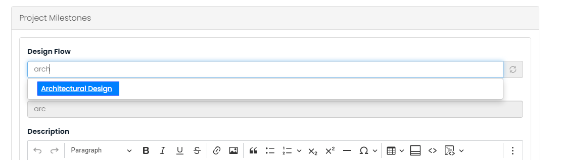 Add milestone by drop down in edit of project