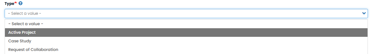 select the project type from the drop down selection