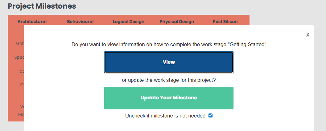 click on getting started milestone