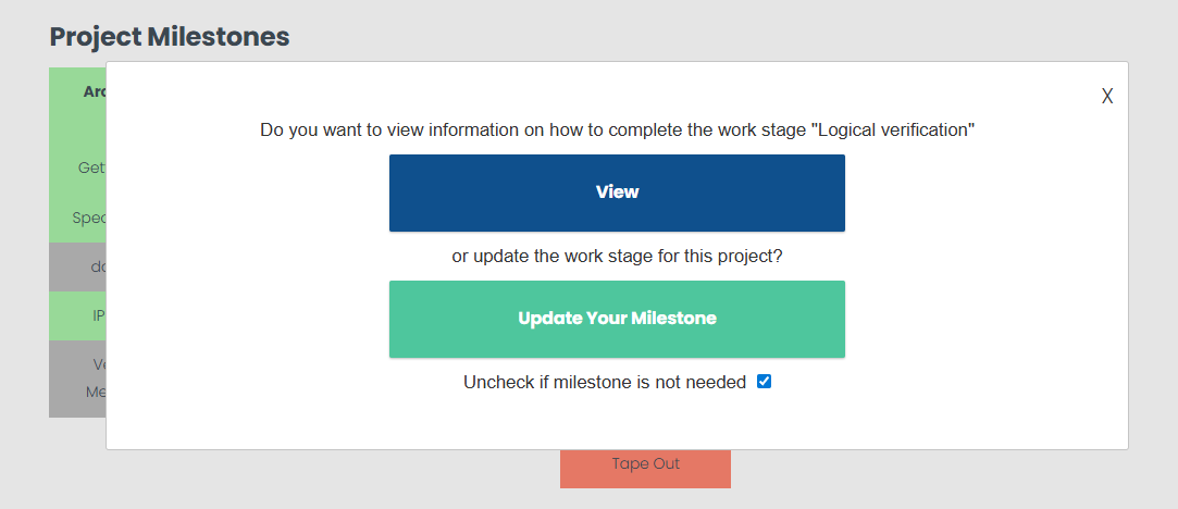 dialog on clicking on a milestone in the tracker